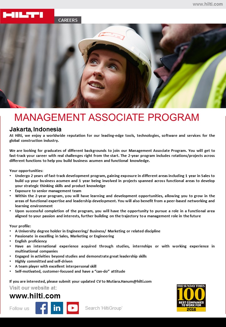 Management Associate Program, PT HILTI Nusantara | Swiss German